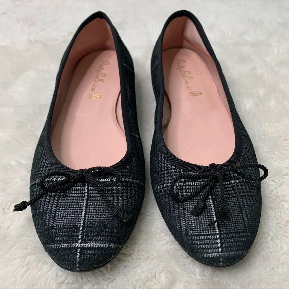 Pretty Ballerinas Women's Black Plaid Bow Ballet Slip On Flats Shoes Size 39